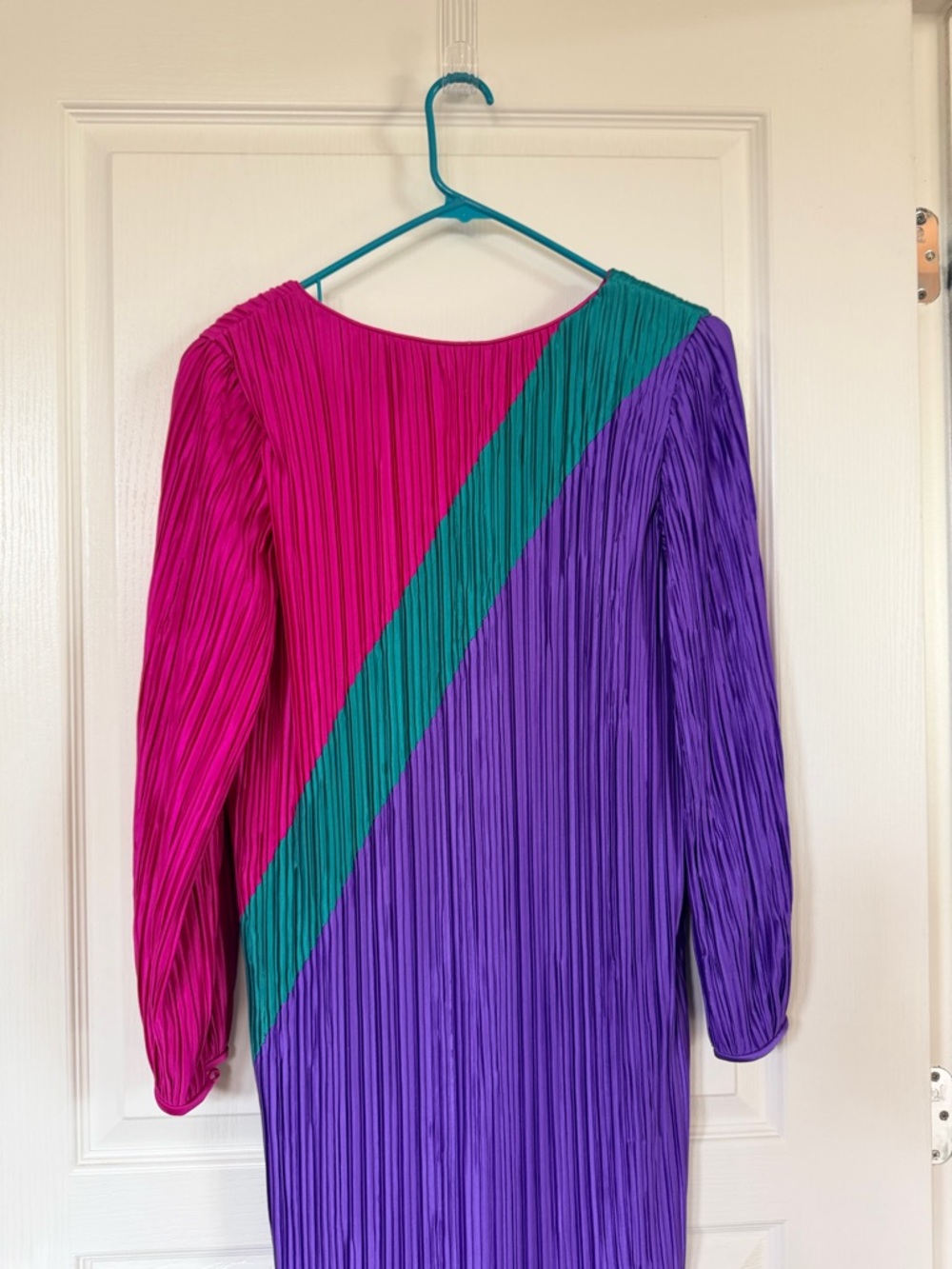 Vintage 80s Lisa Michaels Pleated Colorblock Dress - Picture 7 of 11